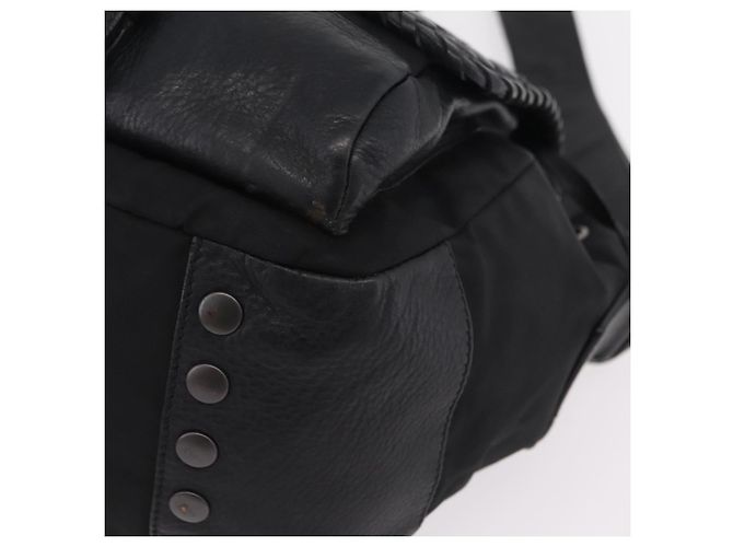 PRADA Bolsa de Ombro Studs Nylon Preto Prata - vista 15