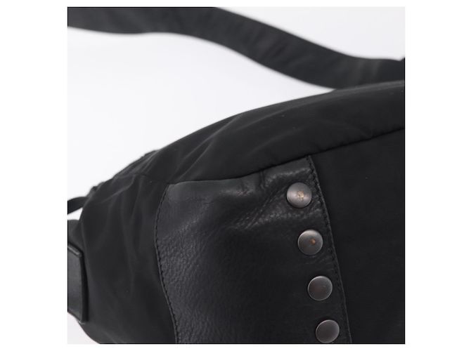 PRADA Bolsa de Ombro Studs Nylon Preto Prata - vista 16