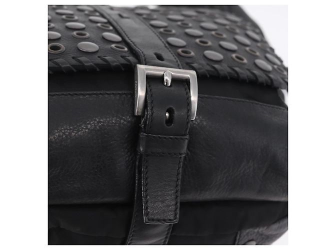 PRADA Bolsa de Ombro Studs Nylon Preto Prata - vista 19