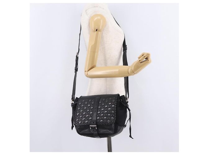 PRADA Bolsa de Ombro Studs Nylon Preto Prata - vista 27