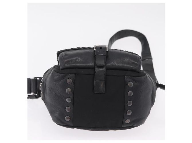 PRADA Bolsa de Ombro Studs Nylon Preto Prata - vista 5