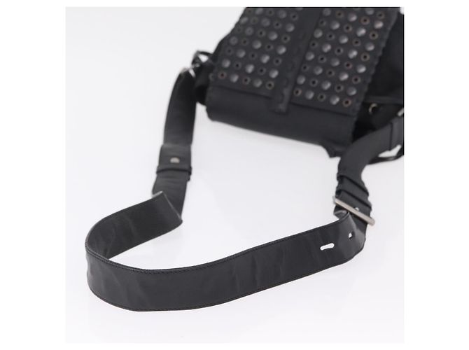 PRADA Bolsa de Ombro Studs Nylon Preto Prata - vista 7