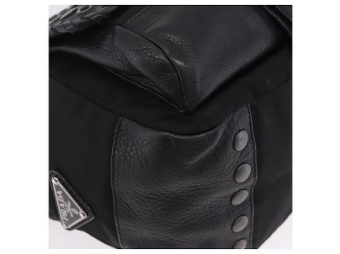 PRADA Bolsa de Ombro Studs Nylon Preto Prata - vista 8