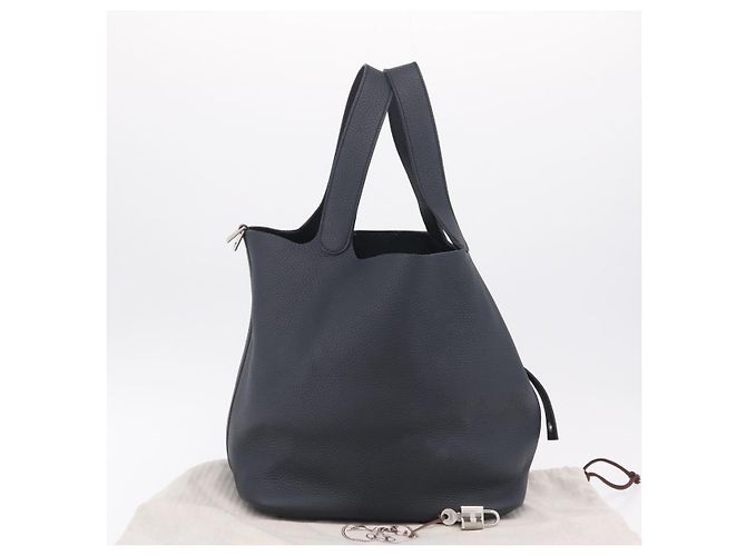 Hermès HERMES Picotan Lock MM Hand Bag Taurillon Clemence Navy Silver - vista 12