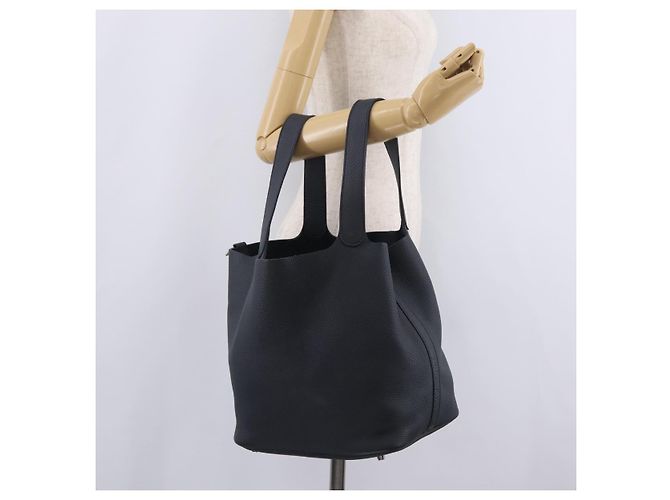 Hermès HERMES Picotan Lock MM Hand Bag Taurillon Clemence Navy Silver - vista 26