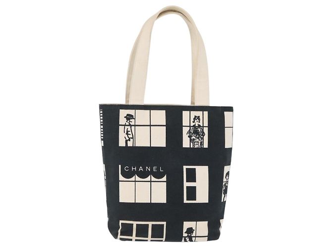 CHANEL Window Line Tote Bag Canvas Ivory Black CC - vista 13