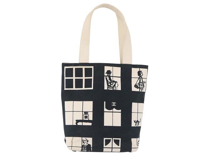 CHANEL Window Line Tote Bag Canvas Ivory Black CC - vista 2