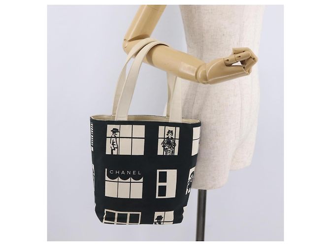 CHANEL Window Line Tote Bag Canvas Ivory Black CC - vista 23
