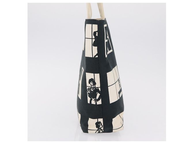 CHANEL Window Line Tote Bag Canvas Ivory Black CC - vista 3