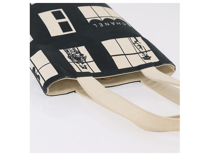 CHANEL Window Line Tote Bag Canvas Ivory Black CC - vista 6