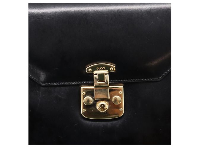 GUCCI Hand Bag Leather 2way Black Gold Tone - vista 10