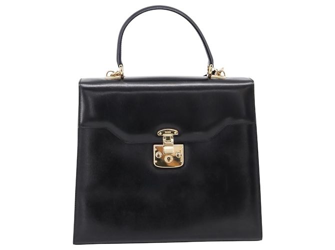 GUCCI Hand Bag Leather 2way Black Gold Tone - vista 13