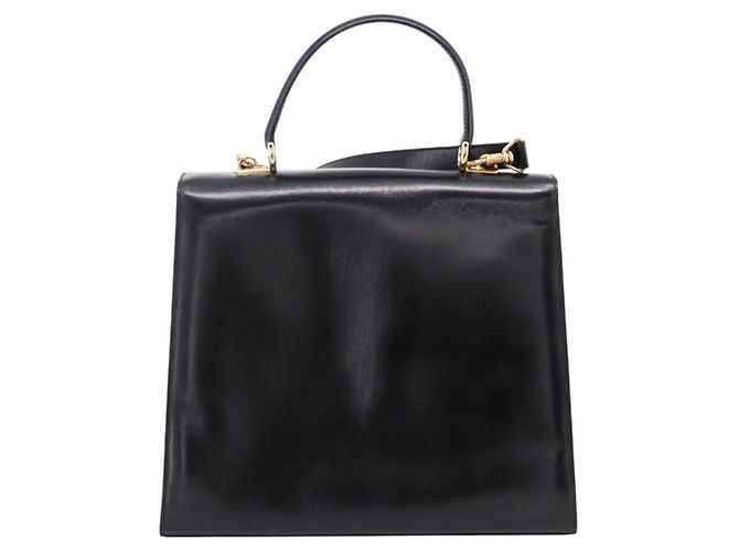 GUCCI Hand Bag Leather 2way Black Gold Tone - vista 2
