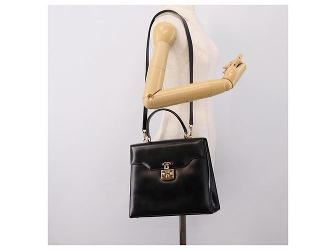 GUCCI Hand Bag Leather 2way Black Gold Tone - vista 26