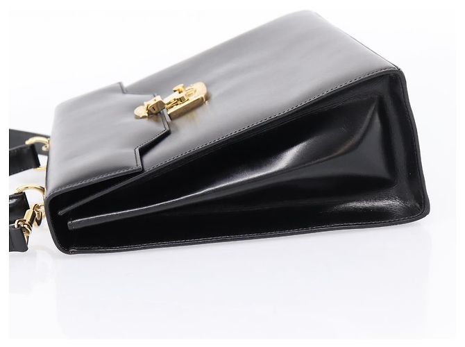 GUCCI Hand Bag Leather 2way Black Gold Tone - vista 4