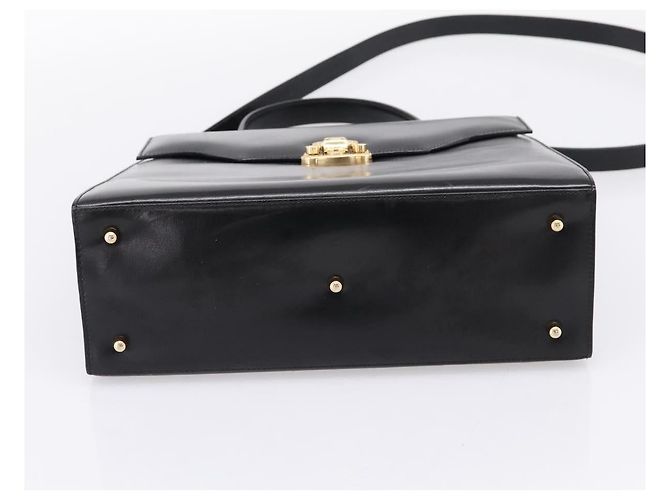 GUCCI Hand Bag Leather 2way Black Gold Tone - vista 5
