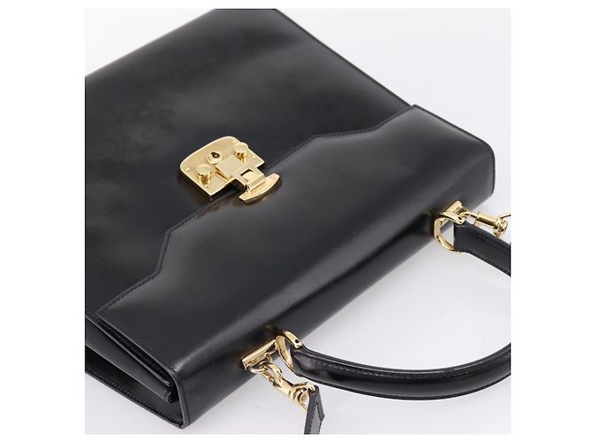 GUCCI Hand Bag Leather 2way Black Gold Tone - vista 6