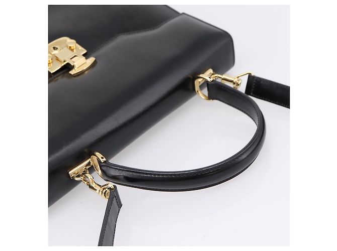 GUCCI Hand Bag Leather 2way Black Gold Tone - vista 7