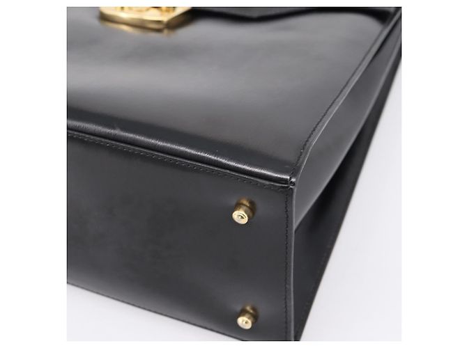 GUCCI Hand Bag Leather 2way Black Gold Tone - vista 9