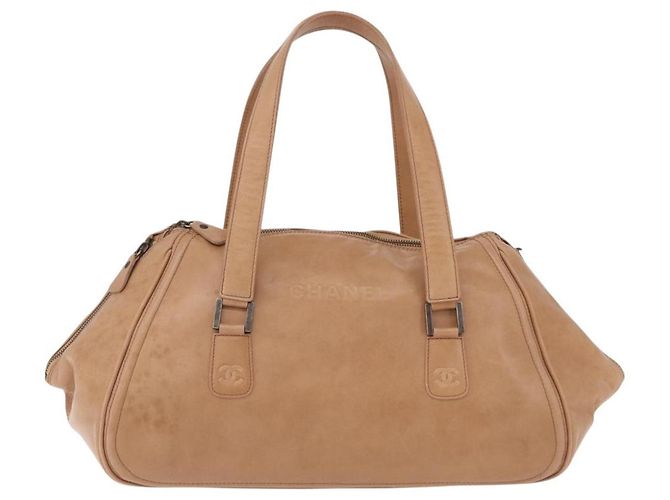 CHANEL COCO Mark Boston Bag Leather Beige Silver CC - vista 13