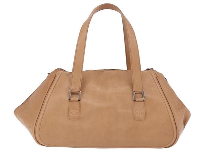 CHANEL COCO Mark Boston Bag Leather Beige Silver CC - vista 3
