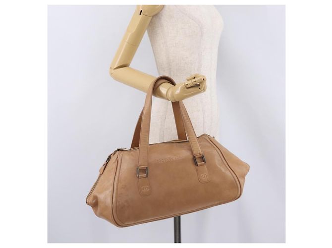 CHANEL COCO Mark Boston Bag Leather Beige Silver CC - vista 30
