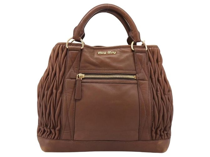 Miu Miu Matelasse Hand Bag Leather 2way Brown Gold - vista 13