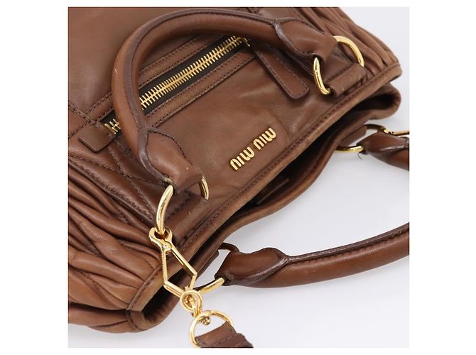 Miu Miu Matelasse Hand Bag Leather 2way Brown Gold - vista 14