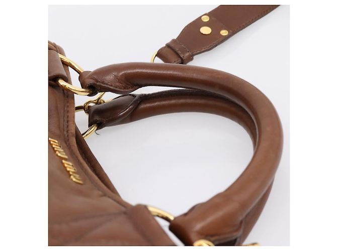 Miu Miu Matelasse Hand Bag Leather 2way Brown Gold - vista 15