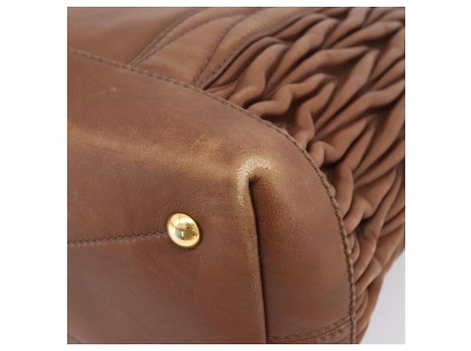 Miu Miu Matelasse Hand Bag Leather 2way Brown Gold - vista 18