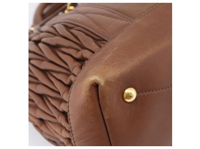 Miu Miu Matelasse Hand Bag Leather 2way Brown Gold - vista 19