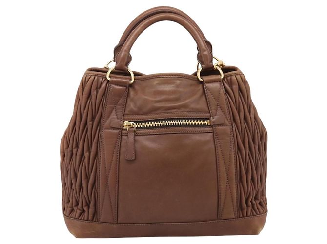 Miu Miu Matelasse Hand Bag Leather 2way Brown Gold - vista 2