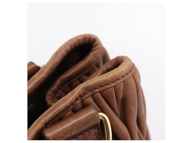 Miu Miu Matelasse Hand Bag Leather 2way Brown Gold - vista 21