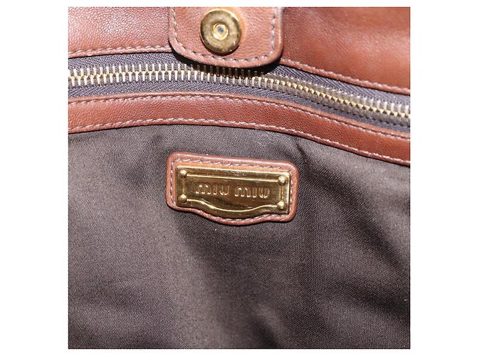 Miu Miu Matelasse Hand Bag Leather 2way Brown Gold - vista 23