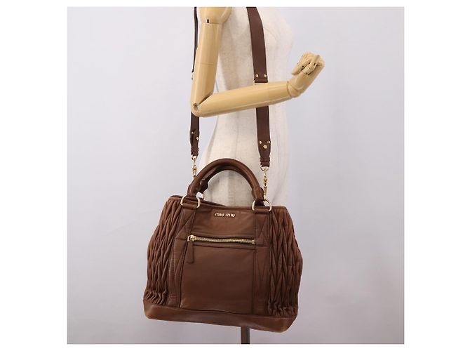 Miu Miu Matelasse Hand Bag Leather 2way Brown Gold - vista 29