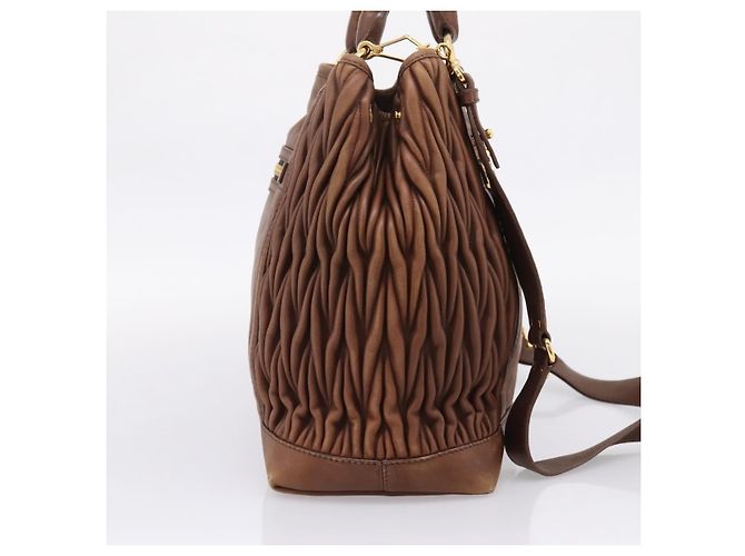 Miu Miu Matelasse Hand Bag Leather 2way Brown Gold - vista 3