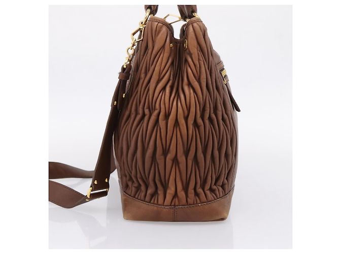 Miu Miu Matelasse Hand Bag Leather 2way Brown Gold - vista 4