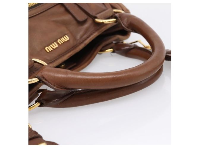 Miu Miu Matelasse Hand Bag Leather 2way Brown Gold - vista 6