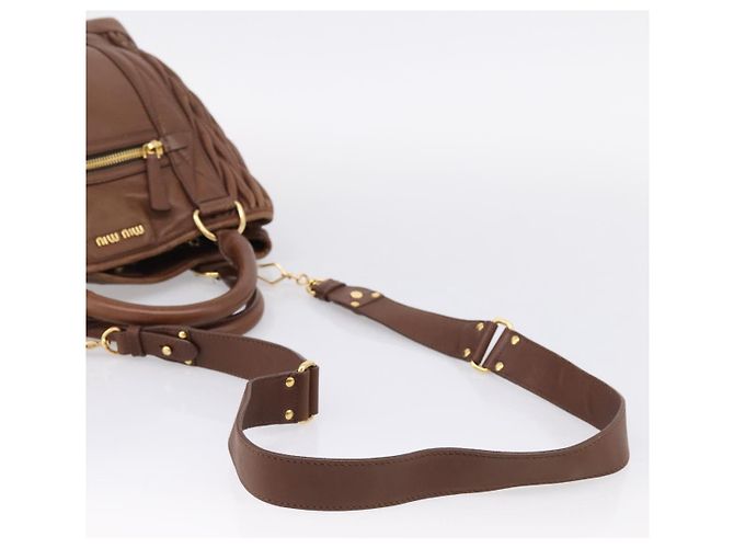 Miu Miu Matelasse Hand Bag Leather 2way Brown Gold - vista 8