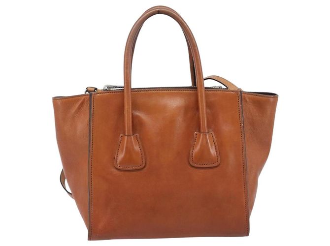 PRADA Hand Bag Leather 2way Brown Silver - vista 2