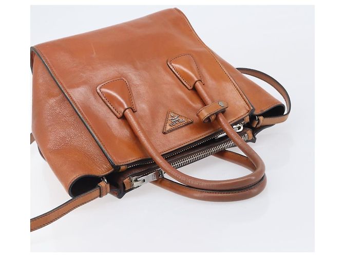 PRADA Hand Bag Leather 2way Brown Silver - vista 6