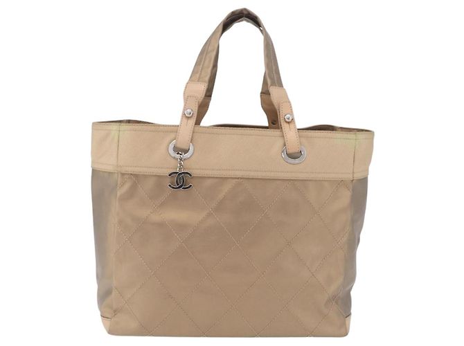 CHANEL Paris Biarritz Tote Bag Canvas Gold Silver CC - Ansicht 13