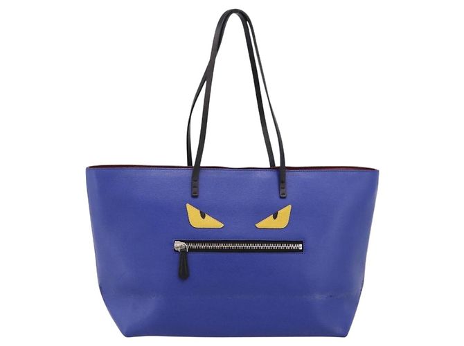 FENDI Monster Tote Bag Leather Blue Silver - vista 13