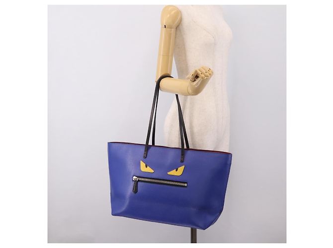 FENDI Monster Tote Bag Leather Blue Silver - vista 27