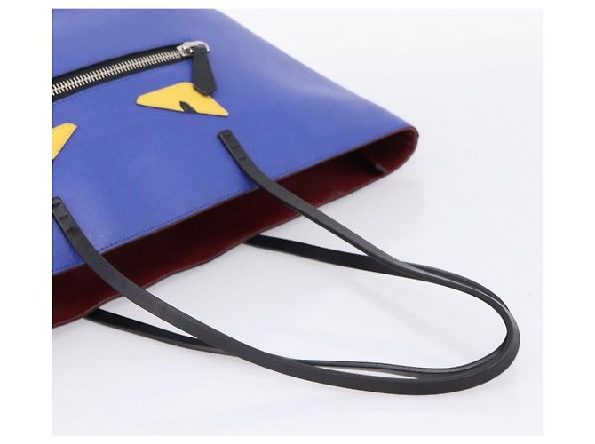 FENDI Monster Tote Bag Leather Blue Silver - vista 8
