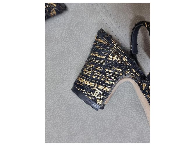 Décolleté slingback Chanel tweed nero e oro pelle - Ansicht 10