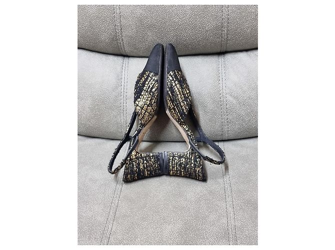 Décolleté slingback Chanel tweed nero e oro pelle - Ansicht 5