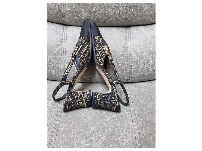 Décolleté slingback Chanel tweed nero e oro pelle - Ansicht 6