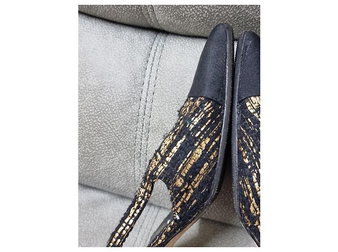 Décolleté slingback Chanel tweed nero e oro pelle - Ansicht 7