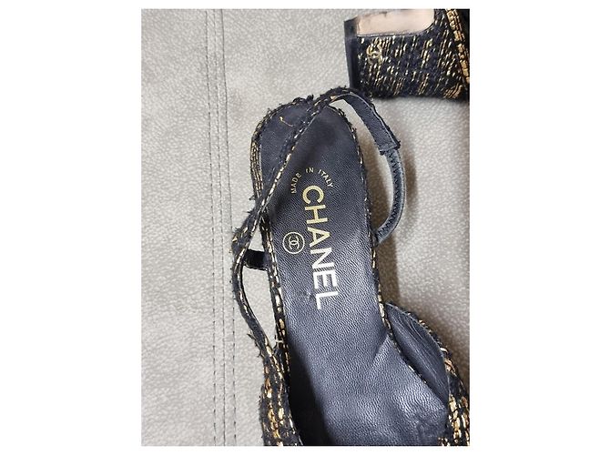 Décolleté slingback Chanel tweed nero e oro pelle - Ansicht 8